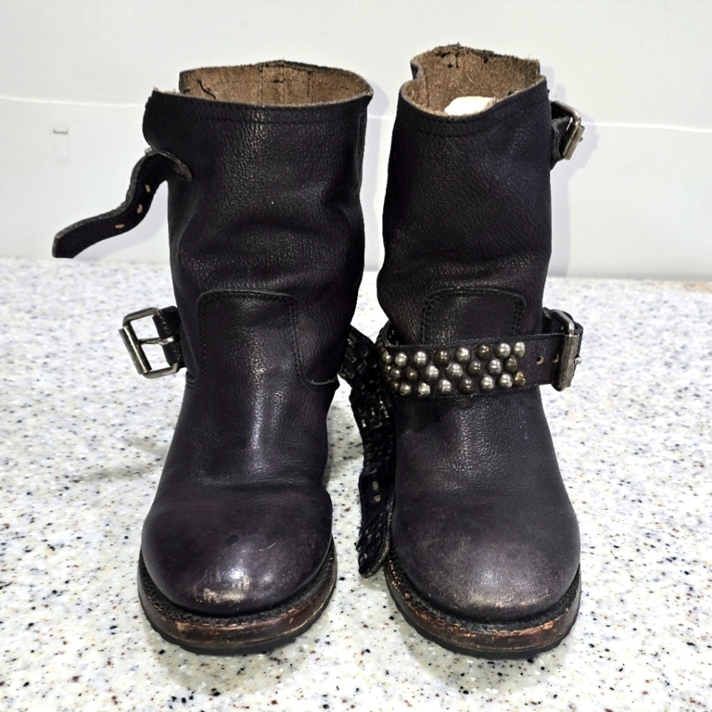 ASH Viscious Bis Studded Leather Motorcycle Ankle Boots Brown EU 35 US 4.5